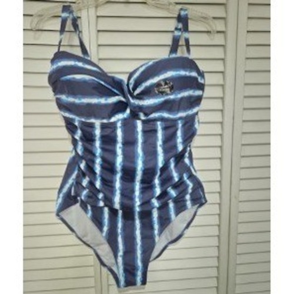 Togs Swimwear Australia Womens Navy Blue Stripe Tummy Control One Piece Size 12